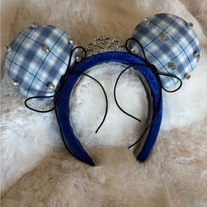 Blue Plaid Disney Inspired Mouse Ears Headband with Tiara
